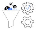 Data Filtering and Processing Workflow with Funnel and Gear Icons for Automation and Efficiency Royalty Free Stock Photo