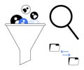 Data filtering, search optimization, and information transfer represented through simple visuals Royalty Free Stock Photo
