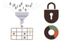 Data Filtering and Security Concept Featuring Binary Code, Lock Icon, and Analytics Visualization Royalty Free Stock Photo