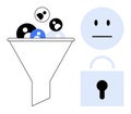 Data Filtering and Security Concept with Funnel, User Icons, and Lock Symbol Royalty Free Stock Photo