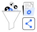 Data Filtering and Sharing Process with Funnel, Files, and Network Connection Elements Royalty Free Stock Photo