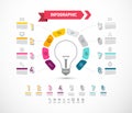 Data Flow Diagram with Bulb and Icons. Infographic Design. Company Infographics Information Concept