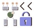 Data flow diagram with network connections and security concepts illustrated by lock symbol Royalty Free Stock Photo