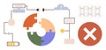 Data Flow Diagram with Puzzle Elements, Connectivity Icons, and Error Symbol Royalty Free Stock Photo