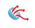 Data flow with red arrow internet logo
