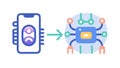 Data Flow from Smartphone to a Processor Chip Icon. vector design Generative AI Royalty Free Stock Photo