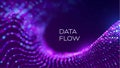 Data flow wave in abstract style on purple background. Multithreading technology vector. Bigdata twisting innovation