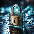Data fortress, Lock with key on a chip symbolizes robust data protection.