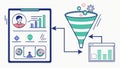 Data funnel, data filtering, information processing and data analysis tool vector design Generative AI Royalty Free Stock Photo