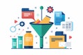 Data gathering and processing concept with funnel design showcasing various elements of analytics, research, and information flow Royalty Free Stock Photo