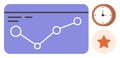 Data graph line chart with clock and star, showcasing growth, achievement, and time management Royalty Free Stock Photo
