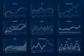 Data graphic charts. Maths coordinates graph, growth chart graphics and business infographic graphs vector illustration Royalty Free Stock Photo