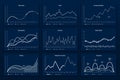 Data graphic charts. Maths coordinates graph, growth chart graphics and business infographic graphs vector illustration set Royalty Free Stock Photo