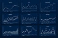 Data graphic charts. Maths coordinates graph, growth chart graphics and business infographic graphs vector illustration set