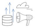 Data Growth and Cloud Communication Concept with Megaphone and Upward Arrows Royalty Free Stock Photo