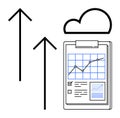 Data Growth and Cloud Integration Represented by Trending Graph with Arrows and Cloud Icon Royalty Free Stock Photo