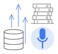 Data Growth and Voice Technology Concept with Database, Arrows, and Microphone Icon Royalty Free Stock Photo