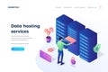 Data hosting service landing page vector template isometric illustration