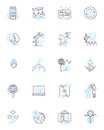 Data and images linear icons set. Visualization, Infographic, Pixels, Analytics, Encoding, Decoding, Database line Royalty Free Stock Photo