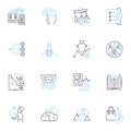 Data and images linear icons set. Visualization, Infographic, Pixels, Analytics, Encoding, Decoding, Database line Royalty Free Stock Photo
