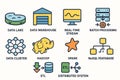 Data Infrastructure Icons Grid with Hadoop, Data Lake, ETL, and More Royalty Free Stock Photo