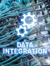 Data integration iformation technology concept on server room background.