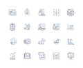 Data interpretation line icons collection. Analysis, Extraction, Interference, Correlation, Visualization, Insight