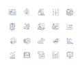 Data interpretation line icons collection. Analysis, Extraction, Interference, Correlation, Visualization, Insight