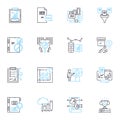 Data interpretation linear icons set. Analysis, Inference, Conclusion, Insight, Understanding, Interpretation, Decision