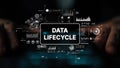 Data Lifecycle Concept with Graphs and Analytics Presented on a Futuristic Digital Interface. Asymptotic smart data Royalty Free Stock Photo