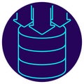 Data Loading Icon. Minimalistic neon outline on a dark blue round background Royalty Free Stock Photo
