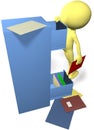 Data man find files in 3D office filing cabinet