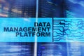 Data management and analysis plat.form concept on server room background