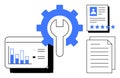 Data Management and Analytics with Gear Symbol and Documents for Workflow Optimization Royalty Free Stock Photo