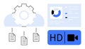 Data Management and Cloud Integration with HD Video Symbol and Analytics Visualization Royalty Free Stock Photo
