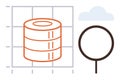 Data Storage and Analysis Concept with Database Icon, Grid Background, and Magnifying Glass Royalty Free Stock Photo