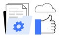 Data Management System Concept with Cloud, Folder, and Thumbs Up Icon Royalty Free Stock Photo