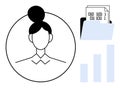 Data Management Concept with Person Profile, File Folder, and Analytics Chart Symbols in Minimalist Design Royalty Free Stock Photo