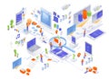 Data management, creating website content, searching for information, vector isometric icon set. Royalty Free Stock Photo
