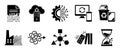 Data management and digital transformation solid icon set. Includes symbols for cloud server upload, binary document shredding, Royalty Free Stock Photo