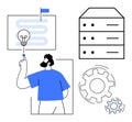 Data Management and Innovation Concept with Server, Gears, and Light Bulb Royalty Free Stock Photo