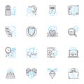 Data management linear icons set. Database, Analytics, Security, Backup, Integration, Migration, Cleansing line vector