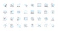 Data management linear icons set. Database, Analytics, Security, Backup, Integration, Migration, Cleansing line vector