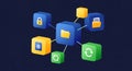 Data Management Network, Cloud Storage, Security, Sync - 3D Cubes Royalty Free Stock Photo