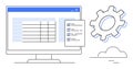 Data Management Process with Computer Screen, Checklist, and Gear for Efficiency Royalty Free Stock Photo