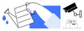 Data Management and Security Concept with Watering Can, Surveillance Camera, and Cloud Storage Royalty Free Stock Photo