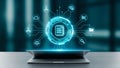 Data Management System Laptop AI Cloud Computing Digital Transformation Blue Light Display Royalty Free Stock Photo