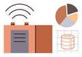 Wireless Data Storage Concept with Technology Icons Including Pie Chart and Server Elements Royalty Free Stock Photo