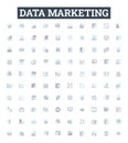 Data marketing vector line icons set. Data, Marketing, Analytics, Automation, Email, Social, Segmentation illustration