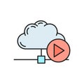 Data media exchange cloud icon, protect info storage, database computer technology information outline flat vector illustration, Royalty Free Stock Photo